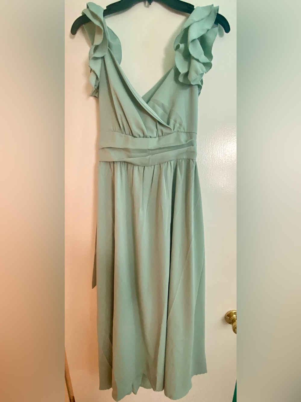 SHEIN Sage Green Ruffled Sleeve Maxi Dress